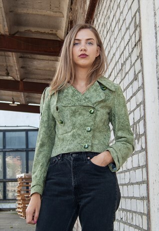 VINTAGE RETRO GREEN CROP SUEDE JACKET