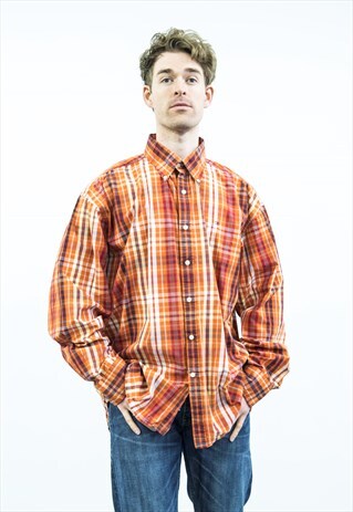 TOMMY HILFIGER VINTAGE 1990S ORANGE CHECKED SHIRT