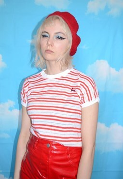 Vintage 70's Red and White Striped Dog Logo Ringer Tee