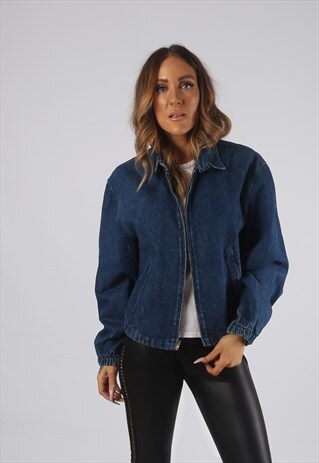 VINTAGE DENIM BOMBER JACKET OVERSIZED FITTED UK 12 (CR3F)