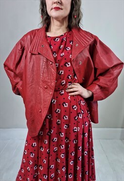 Vintage 80's Red Leather Batwing Jacket