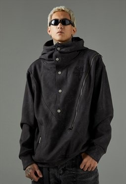 Utility jacket Japanese style bomber grunge hoodie black
