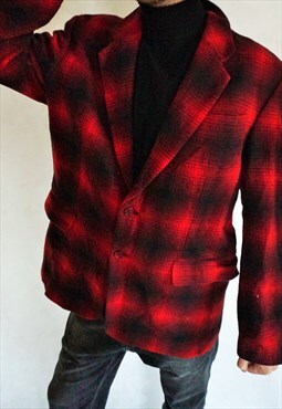 Vintage Check Wool Jacket Blazer Smoking Retro Coat Suit