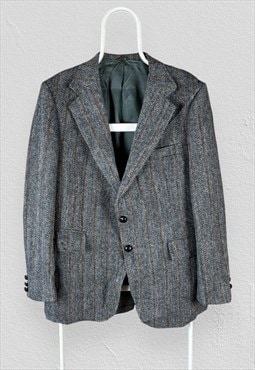 Harris Tweed Blazer Jacket Wilsons Pure Wool Grey Mens UK 44