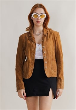Vintage 90s Button Up Brown Suede Blazer Jacket Women M