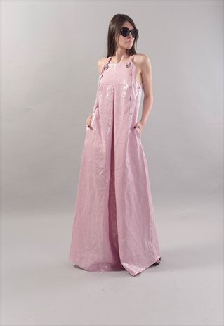 XXL DRESS LINEN LOOSE KAFTAN MAXI TUNIC PINK DRESS F1802