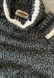 VINTAGE JUMPER 90S ROLL NECK TURTLE GREY STRIPE KNIT MENS XL