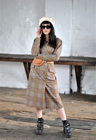 80S MARCELLE GRIFFON CHECKED SUIT DRESS MADE IN FRANCE