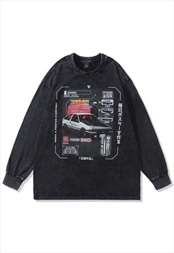 Retro racing car t-shirt old tee retro Japanese top in grey