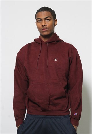 VINTAGE CHAMPION LOGO HOODIE BURGUNDY