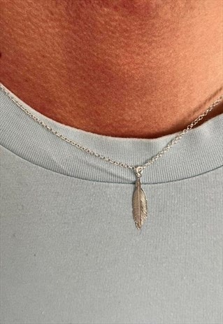 925 STERLING SILVER AZTEC DESIGN FEATHER NECKLACE 18INCH