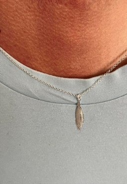 925 Sterling Silver Aztec Design Feather Necklace 18inch