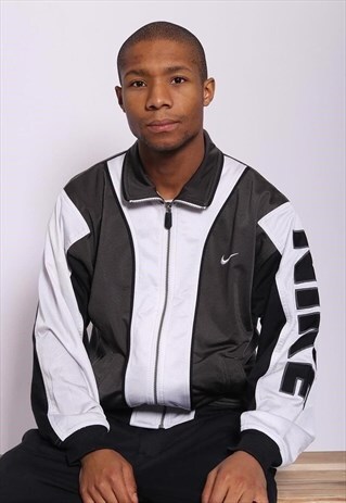 VINTAGE NIKE BIG LOGO TRACK JACKET WHITE GREY BLACK