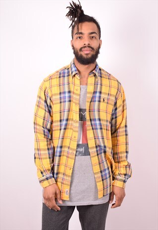 RALPH LAUREN MENS VINTAGE SHIRT MEDIUM YELLOW CHECK 90S