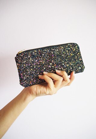 BLACK IRIDESCENT GLITTER SUNGLASSES CASE