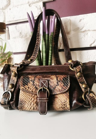 VINTAGE 90'S BROWN SNAKE PRINT BAG SHOULDER BAG