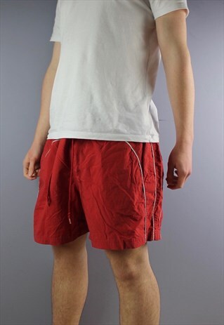 VINTAGE ADIDAS SHORTS IN RED WITH POCKETS, EMBROIDERED LOGO