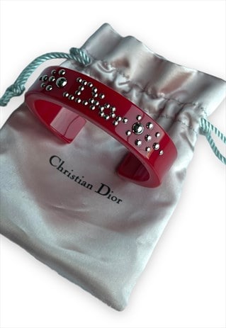 Vintage Dior bracelet galliano era red resin spellout cuff