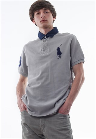 VINTAGE POLO RALPH LAUREN 90S GREY SHORT SLEEVE