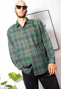80s vintage 90s grunge green tartan checked longsleeve shirt
