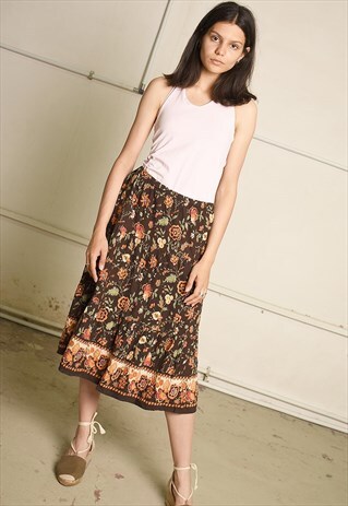 70'S RETRO BOHO FLORAL FESTIVAL PARIS CHIC MIDI SKIRT
