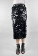 Designer Krizia Vintage 80's Ladies Black Sequin Midi Skirt