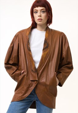 Women Leather Jacket 80s Leather Trench Coat Jacket 5246