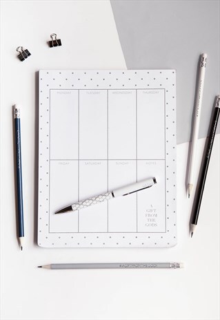 WEEKLY DESK PLANNER IN WHITE WITH POLKA DOT PRINT