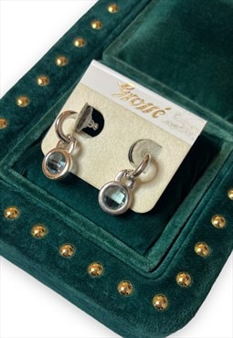 Vintage Grosse earrings silver tone blue gem half hoop studs