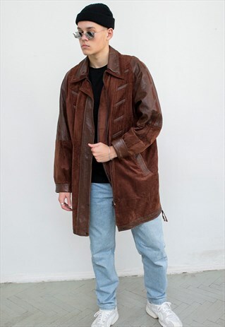 VINTAGE BROWN MEN'S GENUINE SUPPLE LEATHER TRENCH JACKET