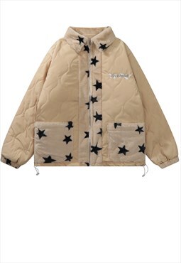 Star aviator bomber jacket fleece grunge puffer in brown