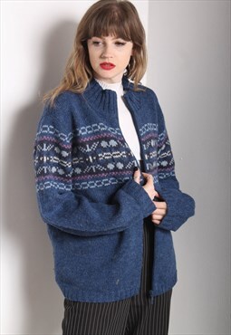 Vintage Jazzy Abstract Crazy Patterned Cardigan Blue
