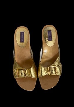 90's Emilio Pucci Vintage Gold Leather Clogs Shoes Sandals