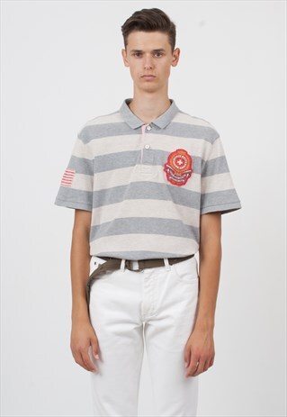 VINTAGE GREY RALPH LAUREN SHORT SLEEVE POLO SHIRT TOP
