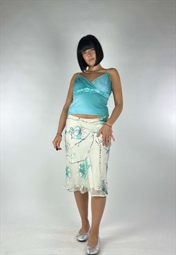Vintage 00s Fairy Core Velvet Flowers Midi Skirt
