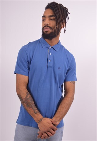 CHAMPION MENS VINTAGE POLO SHIRT LARGE BLUE 90S