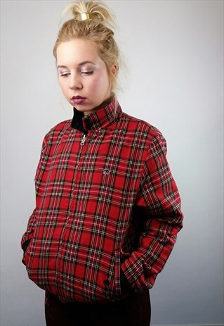 MERC UNISEX REVERSIBLE ZIP BOMBER JACKET RED PLAID / BLACK