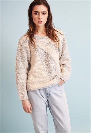CUTE 90'S RETRO NEUTRAL ABSTRACT KNIT MOMS JUMPER TOP