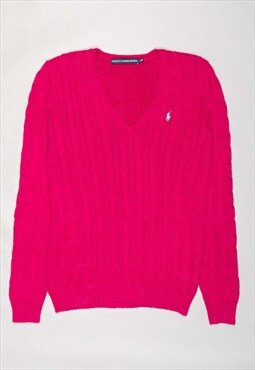 Ralph lauren sport pink/magenta cable knit v-necked long sle