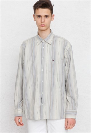 VINTAGE GREY BLUE TOMMY HILFIGER LONG SLEEVE SHIRT