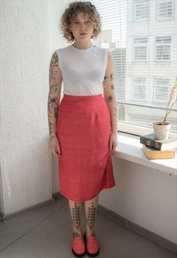 Vintage 80's Red Midi High Waisted Textured Skirt