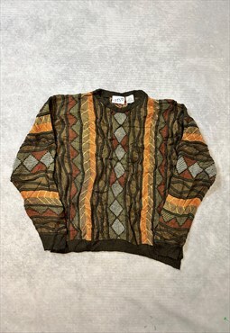 Vintage Abstract Knitted Jumper 3D Funky Patterned Sweater