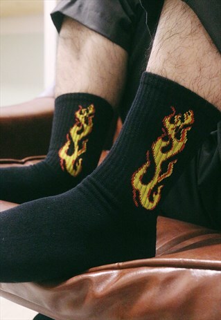 FIRE FLAME SOCKS - BLACK
