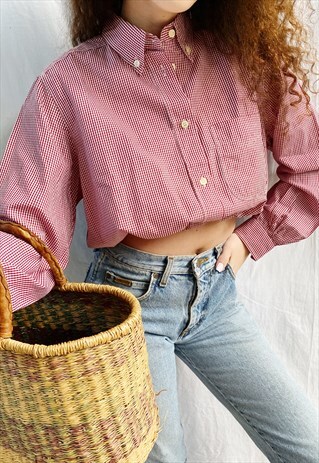 VINTAGE 90S GINGHAM CHECK REWORKED MILKMAID BLOUSE CROP TOP
