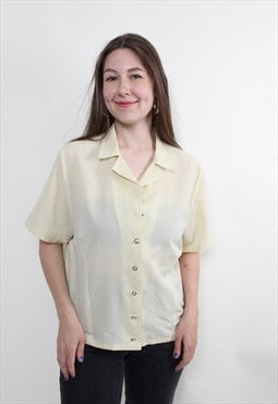 90s yellow minimalist blouse vintage short sleeve formal top