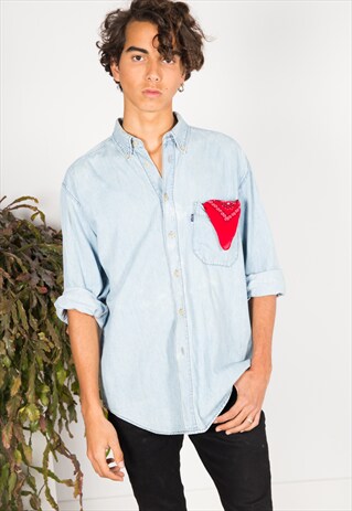 VINTAGE 80'S LONG SLEEVE DENIM SHIRT / S0216