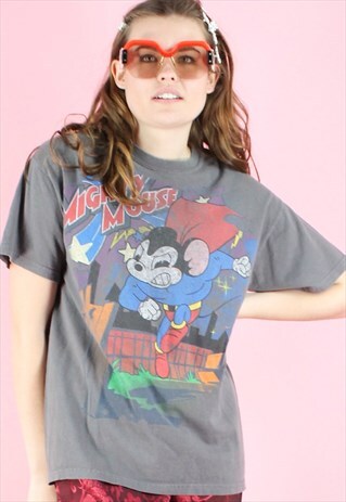 VINTAGE DISNEY T-SHIRT 90S Y2K GREY MICKEY MOUSE SUPER HERO
