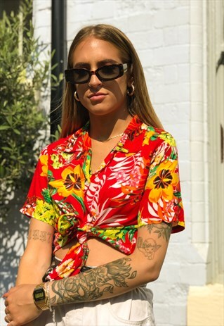 VINTAGE RED HAWAIIAN BLOUSE