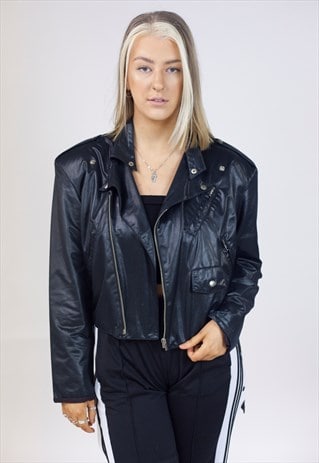 VINTAGE 90S BLACK FAUX LEATHER LIGHT JACKET