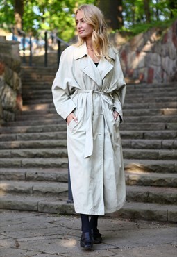 Vintage 90's Oversize Double Breasted Trench Coat  Beige L